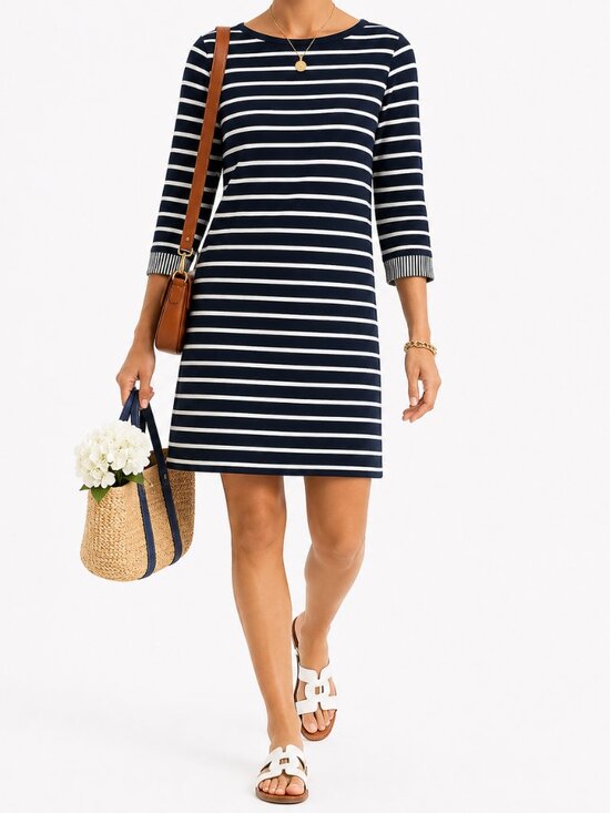 Boden Dresses & Skirts - Boden Navy Striped 3/4 Sleeve Breton Dress | Coastal Preppy French Girl [size S]